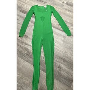 My Boo Green Jumpsuit Small Long Sleeve Knit Cutout Bodysuit‎ YH18119